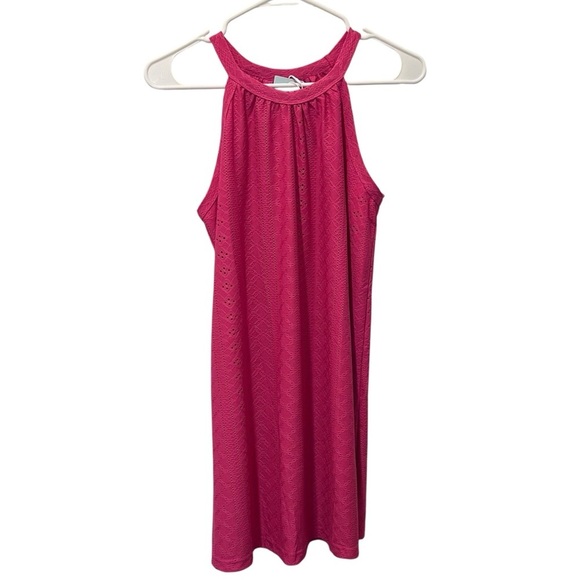 🧁y2k hot pink eyelet halter flowy dress beach cover up cocktail dinner date - Picture 4 of 10
